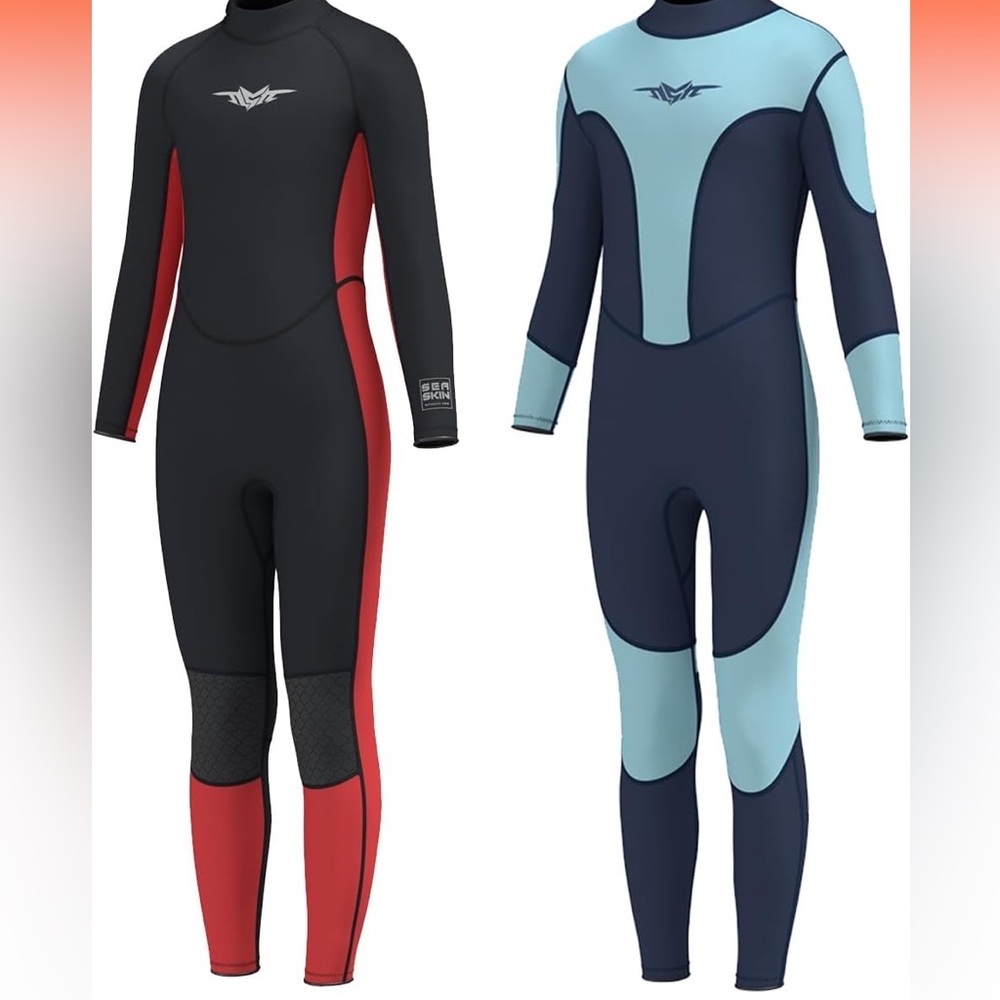 New!Seaskin 3mm Kids Wetsuit for Boys Warm Swimsuits Size 14 color: Red and Blk